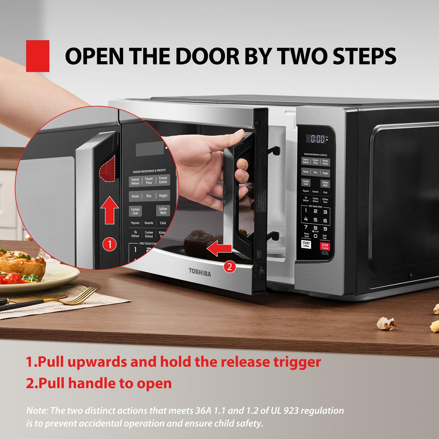 TOSHIBA ML-EM45PIT(BS) Countertop Microwave Oven with Inverter Technology, Kitchen Essentials, Smart Sensor, Auto Defrost, 1.6 Cu.ft, 13.6" Removable Turntable, 33lb.&1250W, Black Stainless Steel