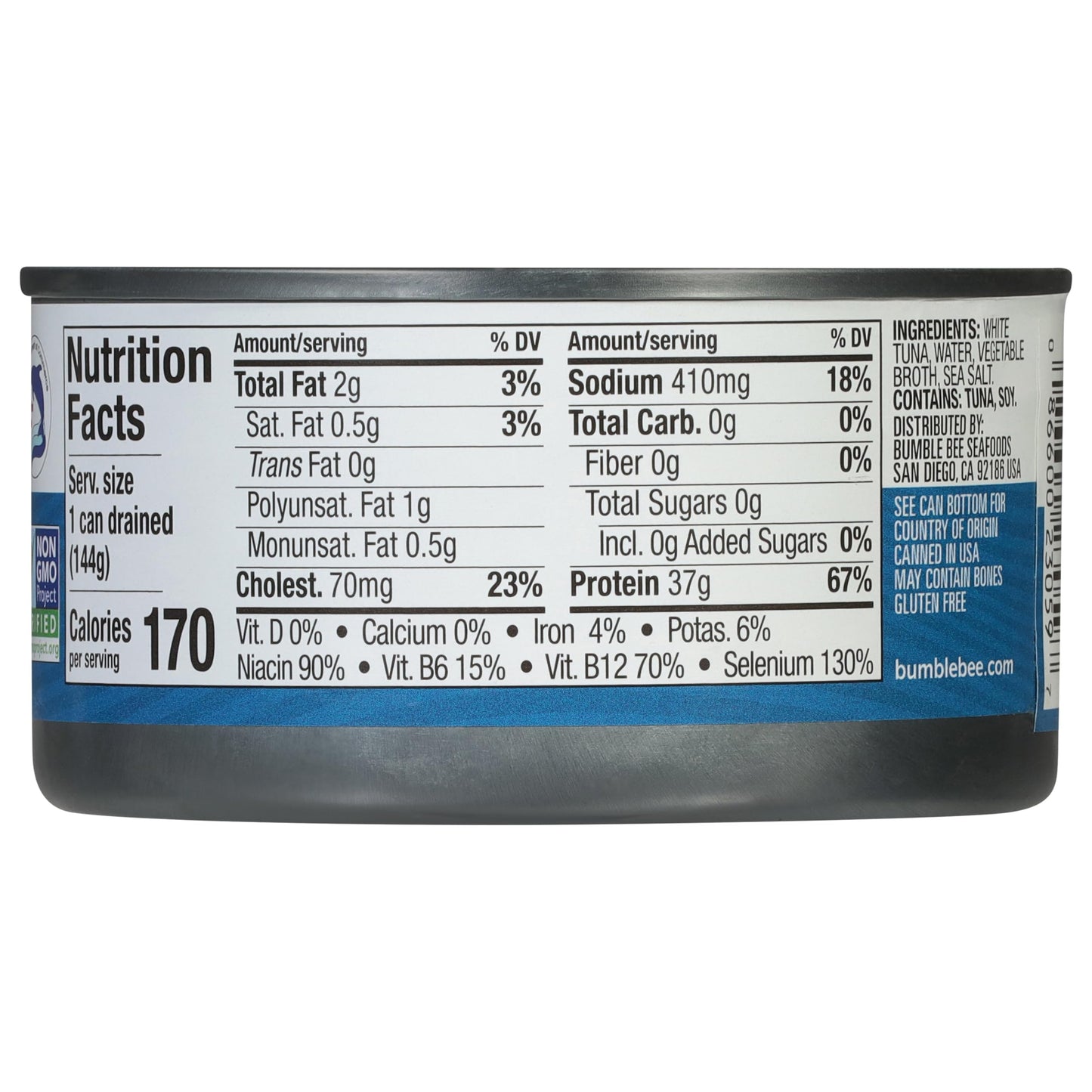 Bumble Bee Solid White Albacore Tuna in Water, 5 oz Can (Pack of 8) - Wild Caught Tuna - 29g Protein per Serving, High in Omega-3s - Non-GMO Project Verified, Gluten Free, Kosher
