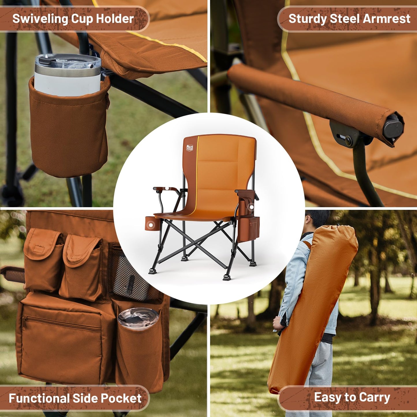 TIMBER RIDGE Oversized Folding Camping Chair High Back Heavy Duty for Adults Support up to 500lbs with Cup Holder, Side Pocket Cooler Bag