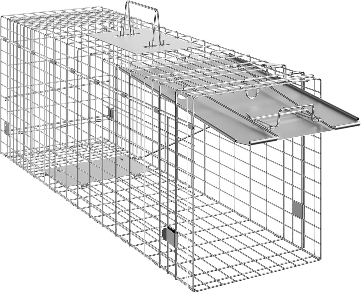 VEVOR Live Animal Cage Trap, 31" x 10" x 12" Humane Cat Trap Galvanized Iron, Folding Animal Trap with Handle for Rabbits, Stray Cats, Squirrels, Raccoons, Groundhogs and Opossums