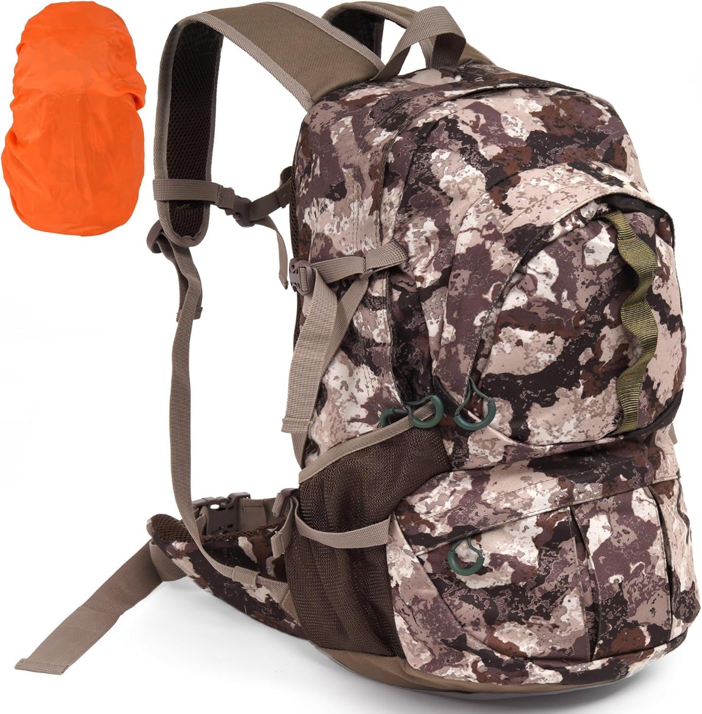 Hunting Backpack, 38L Camouflage Hunting Backpack with Waterproof Rain Cover, Durable Large Capacity Hunting Day Pack for Hiking, Fishing, Shooting