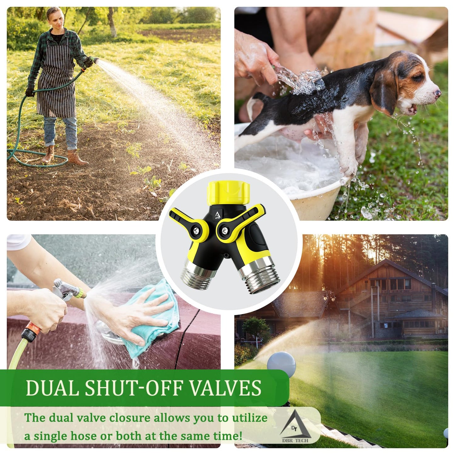 Hose Splitter 2 Way, Heavy Duty Metal Connector, Two Way Garden Hose Splitter, High Flow Spigot Faucet Bib Adapter, Solid Double Y Shut Off Valve for Outdoor Gardening Hoses, Orange