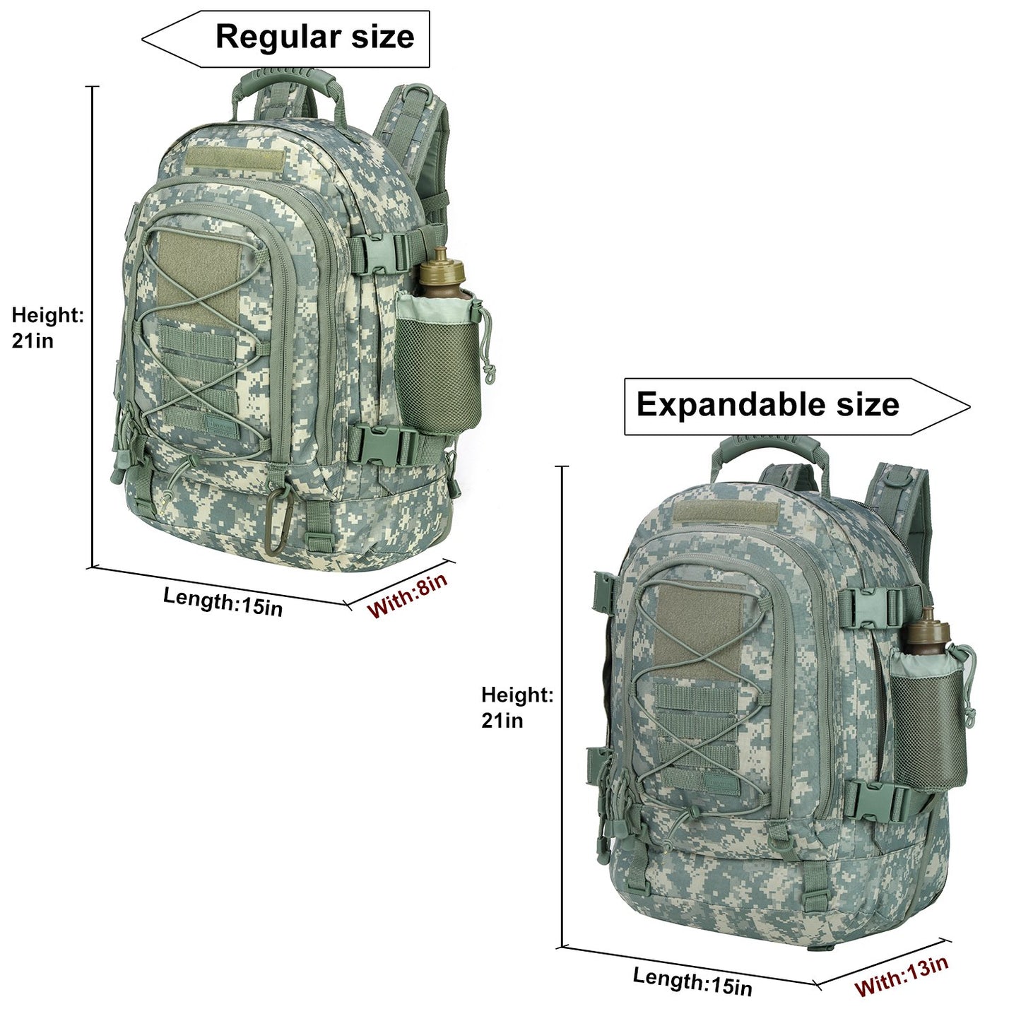 Large Tactical Backpack for Men Military Backpack with DIY System for Travel, Work,Camping,Hunting,Hiking,Sports (GREEN)