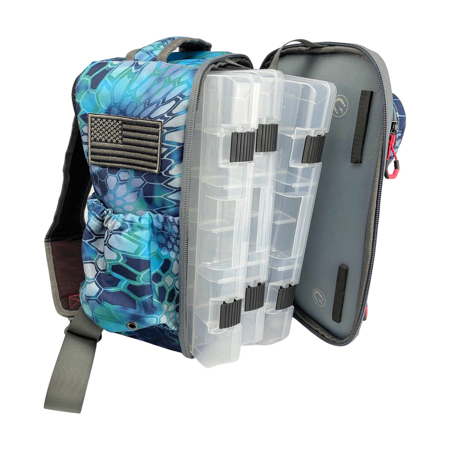 EGO Kryptek Tactical Tackle Box Backpack, Durable Fishing Tool Bag, 1000D Nylon Fabric with PVC Back, Water-Resistant, Multiple Storage Pockets, Laser-Cut Molle Loops, Includes 4 Tackle Trays