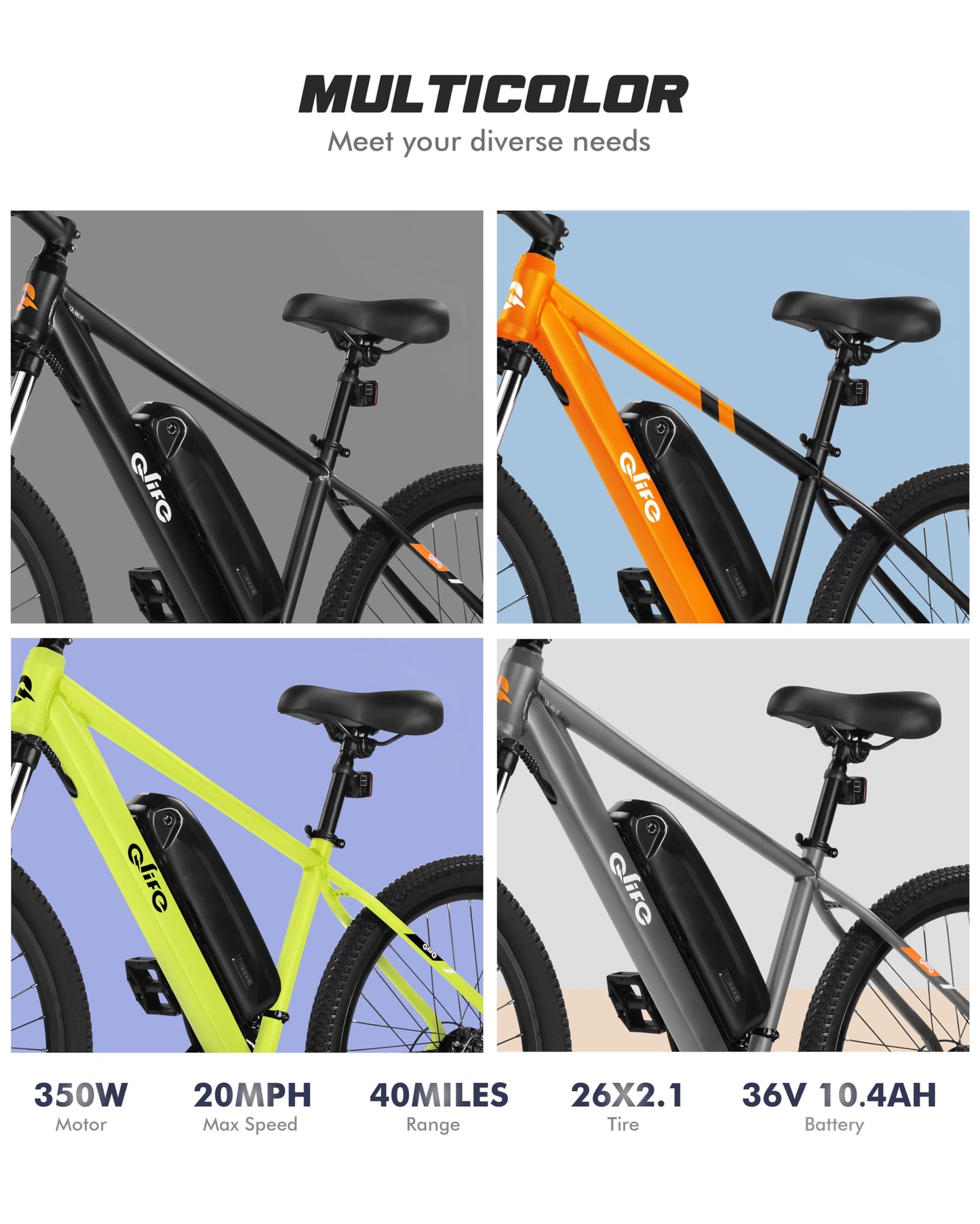 Racer Electric Bike for Adults - 21-Speed Mountain Lightweight Ebike with Peak 750W 22MPH Brushless Motor, 375Wh Removable Battery, 26X2.1 Tire Step Over E-MTB, Up to 40 Miles