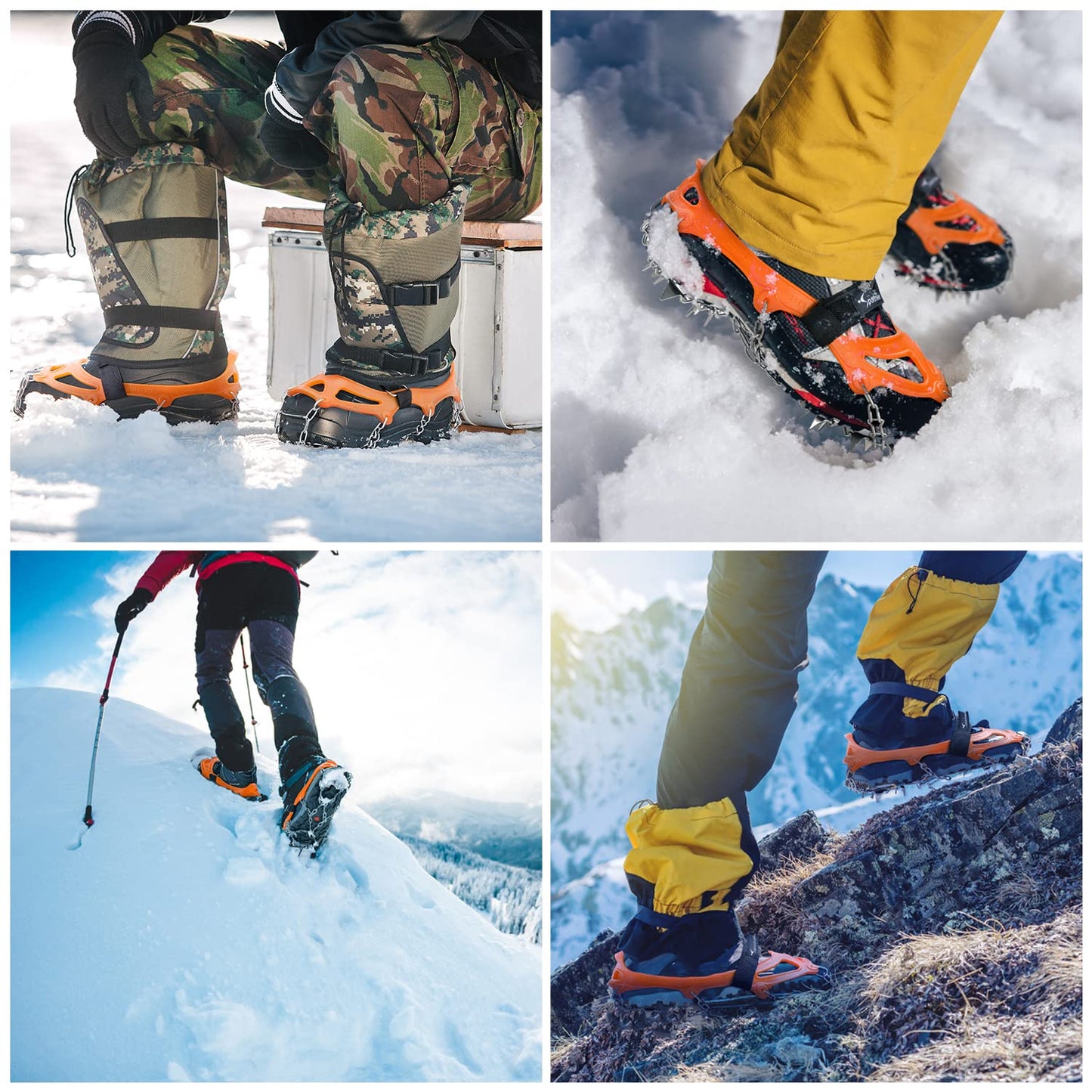 Sportneer Crampons, Traction Cleats Ice Snow Grips with 19 Stainless Steel Spikes, Ice Cleats Traction Snow Grips for Boots Shoes, Crampons Ice Cleats for Women Men Hiking Jogging Climbing And Fishing