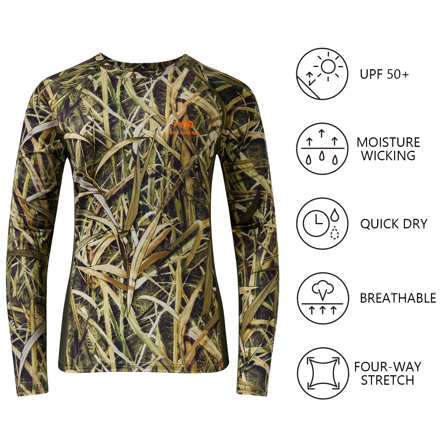 BASSDASH Women’s Camo Hunting Shirt Long Sleeve UPF 50+ Sun Protection Performance Tee Fishing Hiking