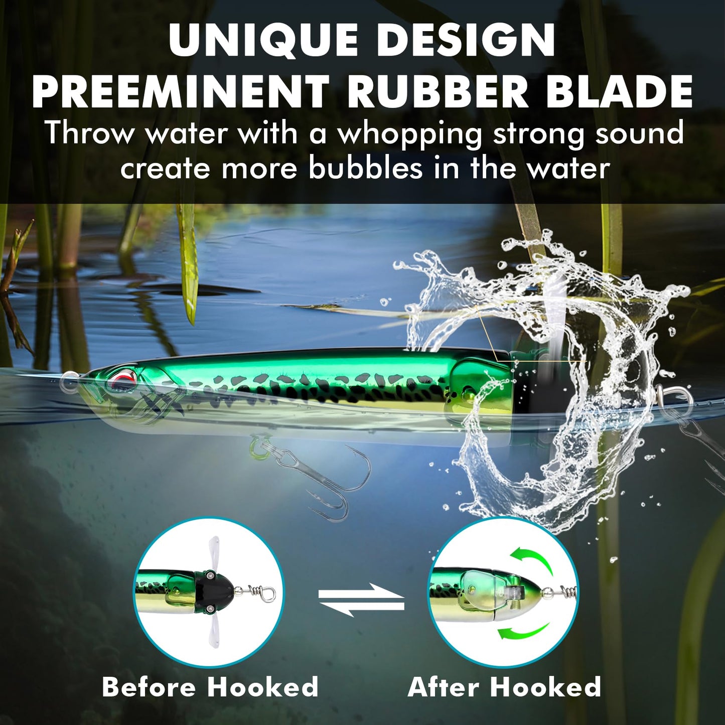 TRUSCEND PoPobait Plopper with BKK Hooks, Top Water Fishing Lures for Bass Walleye Pike Catfish Musky Perch, Floating Lure for Freshwater or Saltwater, Amazing Teasers Fishing Gifts for Family Fishing