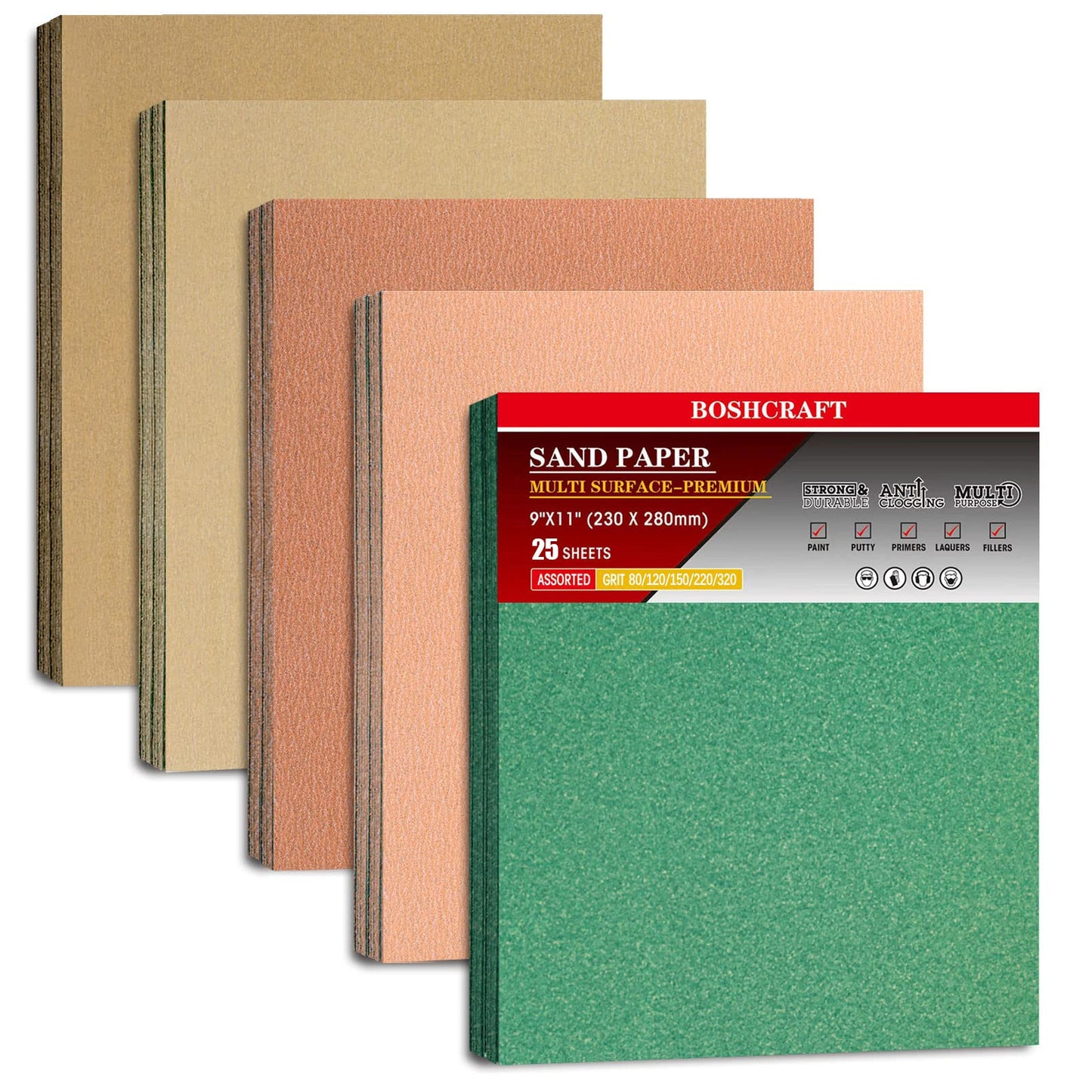 24 Pcs Sandpaper, Wet & Dry Sandpaper Assortment 60/120/320/600/800/1000/1500/2500 Grit Sand Paper for Wood Metal Automotive Drywall Plastic 9 × 11 inch Sandpaper Sheets