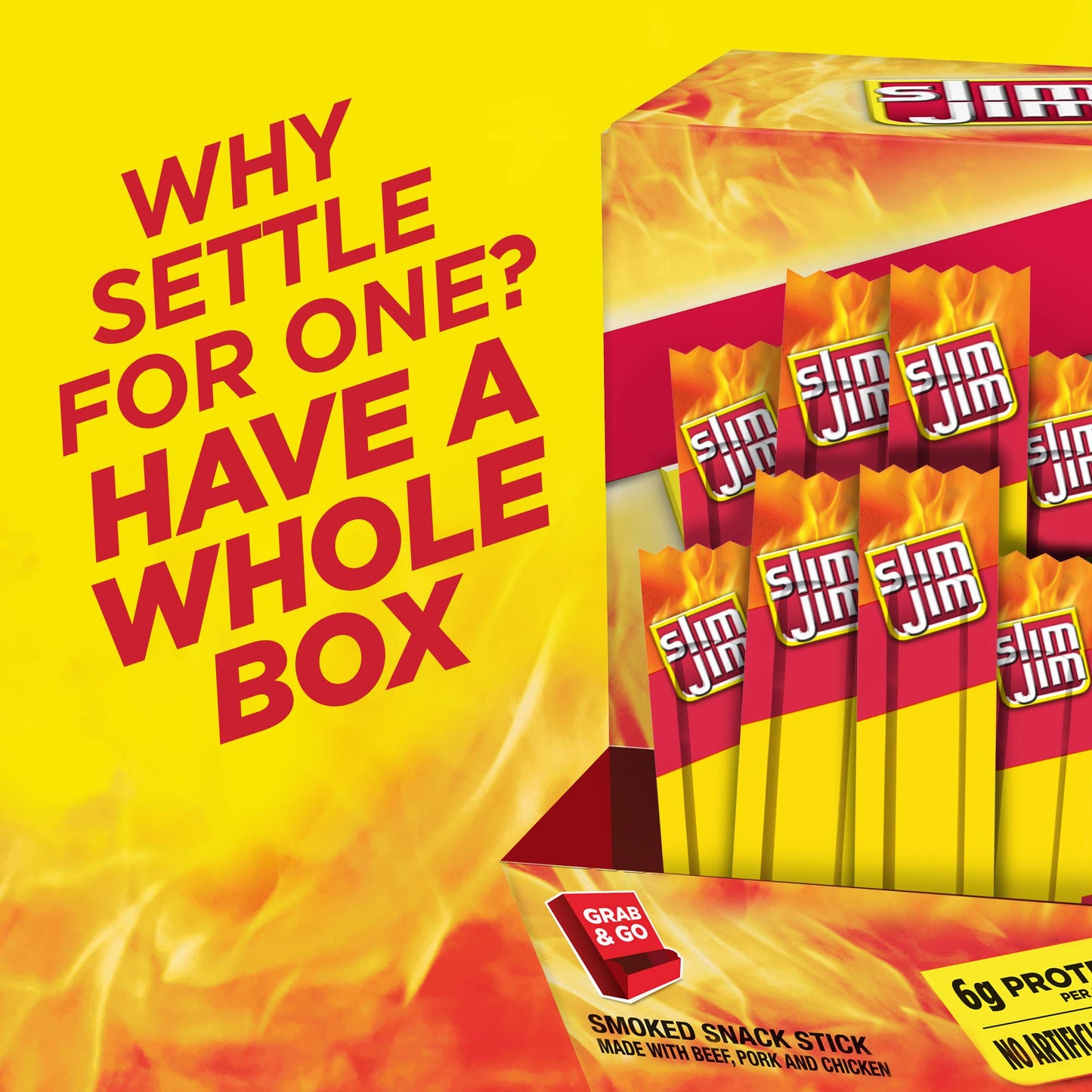 Slim Jim Smoked Meat Sticks, Mild Flavor, 6g Protein Per Serving, Snack Size, 0.28 oz. (100 Count)