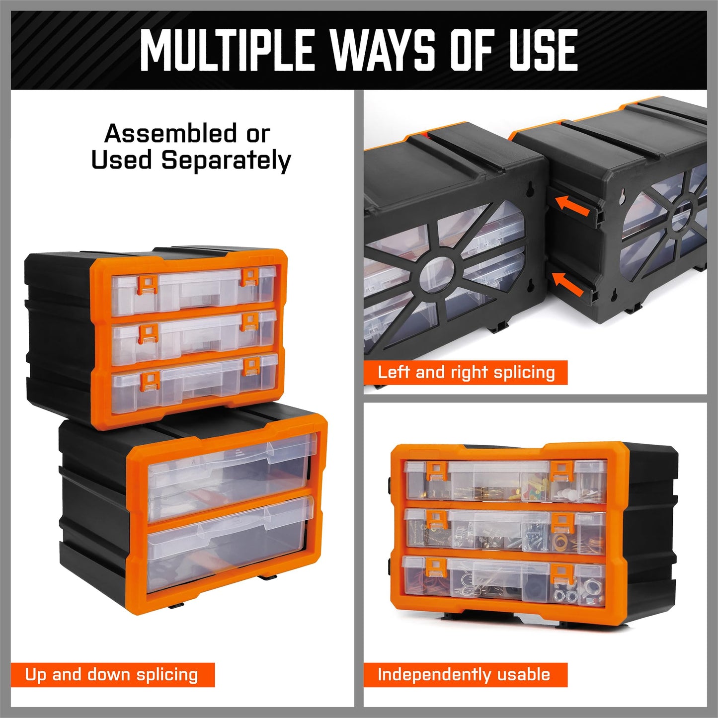 HORUSDY Wall Mounted Storage Bins Parts Rack 30PC Organizer Garage Plastic Shop Tool for Men's Gift, Blue,Orange,Red
