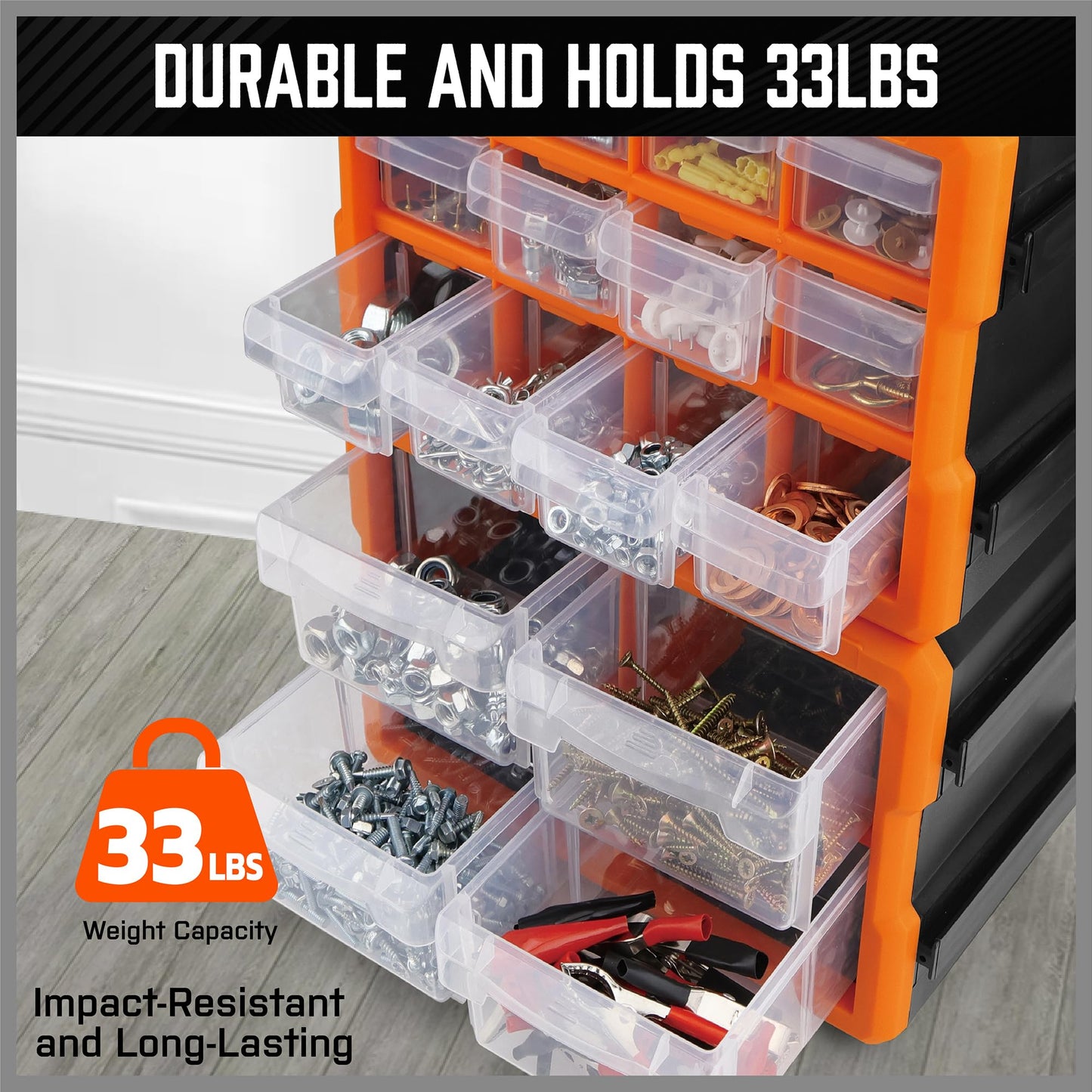 HORUSDY Wall Mounted Storage Bins Parts Rack 30PC Organizer Garage Plastic Shop Tool for Men's Gift, Blue,Orange,Red