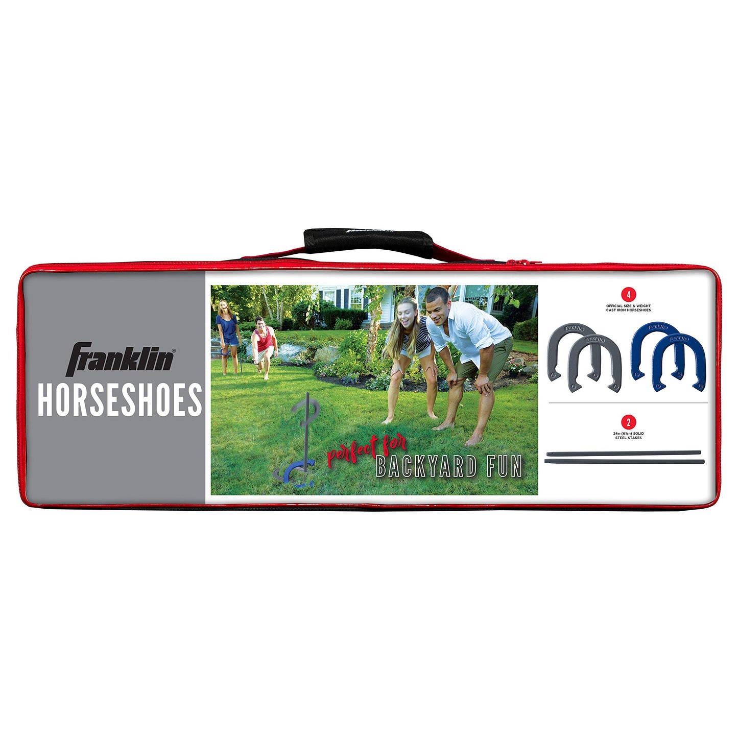 Franklin Sports Horseshoes Set - Metal Horseshoe Game Set for Adults + Kids - Official Weight Steel Horseshoes - Beach + Lawn Horseshoes - Family Set