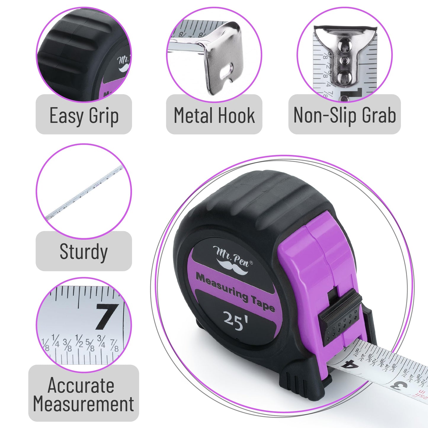 Mr. Pen 25-Foot Steel Retractable Tape Measure with Easy Read Fractions