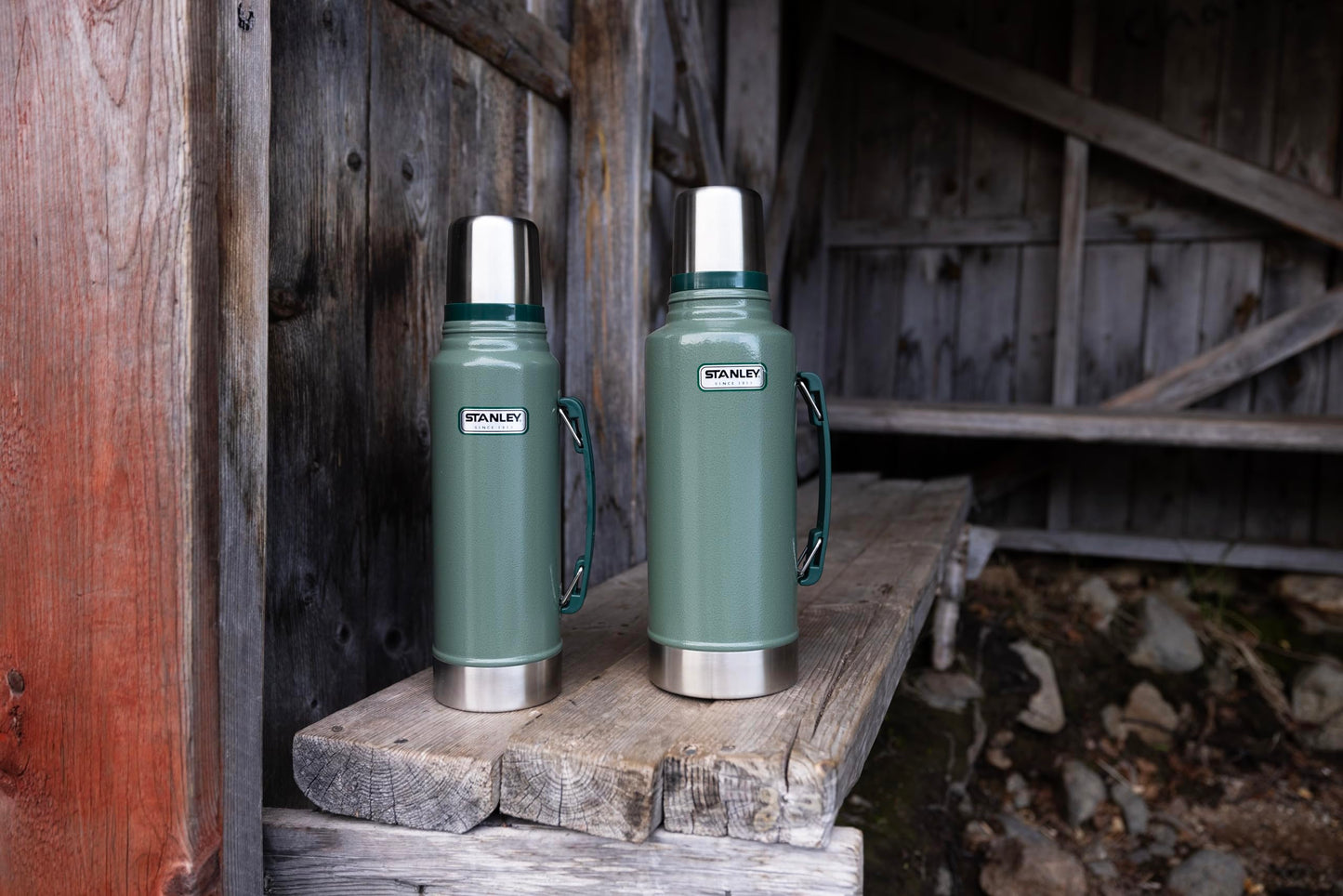 Stanley Heritage Classic Vacuum Bottle with Handle 1.1 qt | Wide Mouth with Leakproof Cup Lid | Keep Drinks Hot or Cold for Travel | Insulated Stainless Steel Thermos | BPA-Free | Hammertone Green