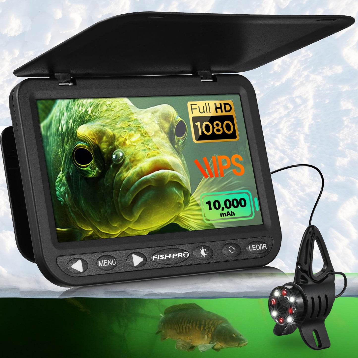 (2025 Upgrade) NO.1 HD 1080P Underwater Fishing Camera, FishPRO® 7'' Camera w/10,000mAh Li-Battery, IR & LED for Dark, USB-C, Portable Fish Finder Camera, 25m/82ft, for Ice Night & Lake Fishing