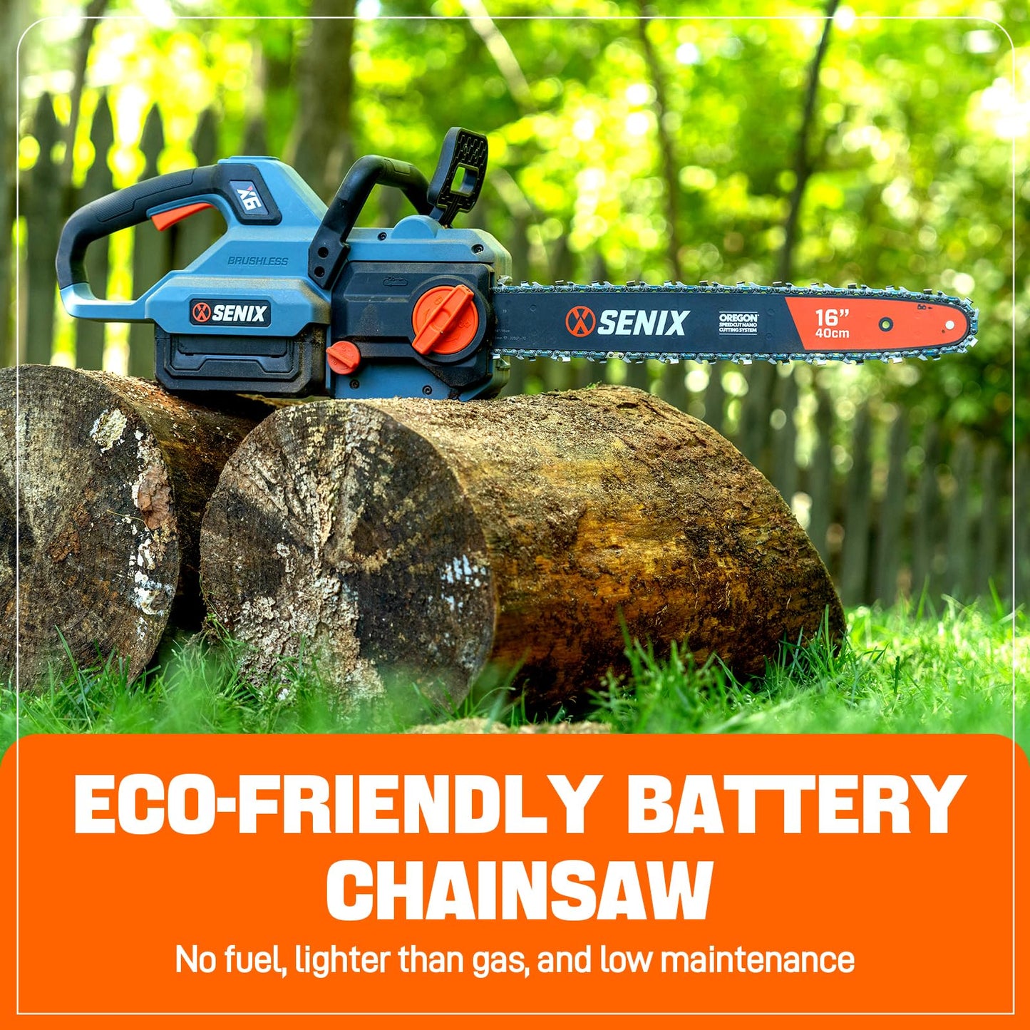 SENIX Chainsaw|60V 16" Battery Chainsaw|Brushless Electric Chainsaws|Cordless Chain Saw with 4Ah Battery & Charger|Garden Tool for Trees, Pruning, Branch Trimming, Best Gifts for Man, CSX6-M