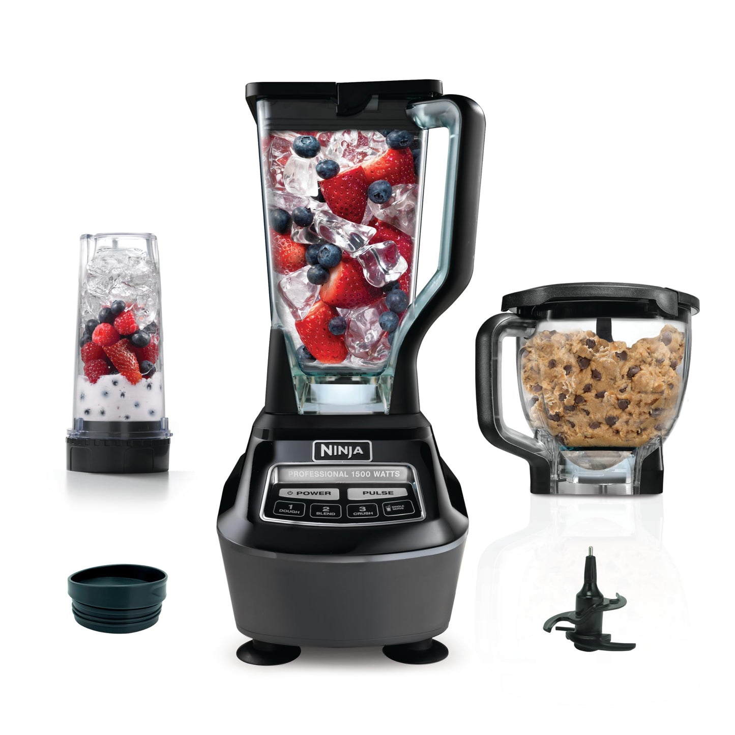 Ninja Blender, Mega Kitchen System, 1500W, 4 Functions for Smoothies, Processing, Dough, Drinks & More, with 72 Blender Pitcher, 64 Processor Bowl, 2 Nutri Cups + Lids, Black, BL770