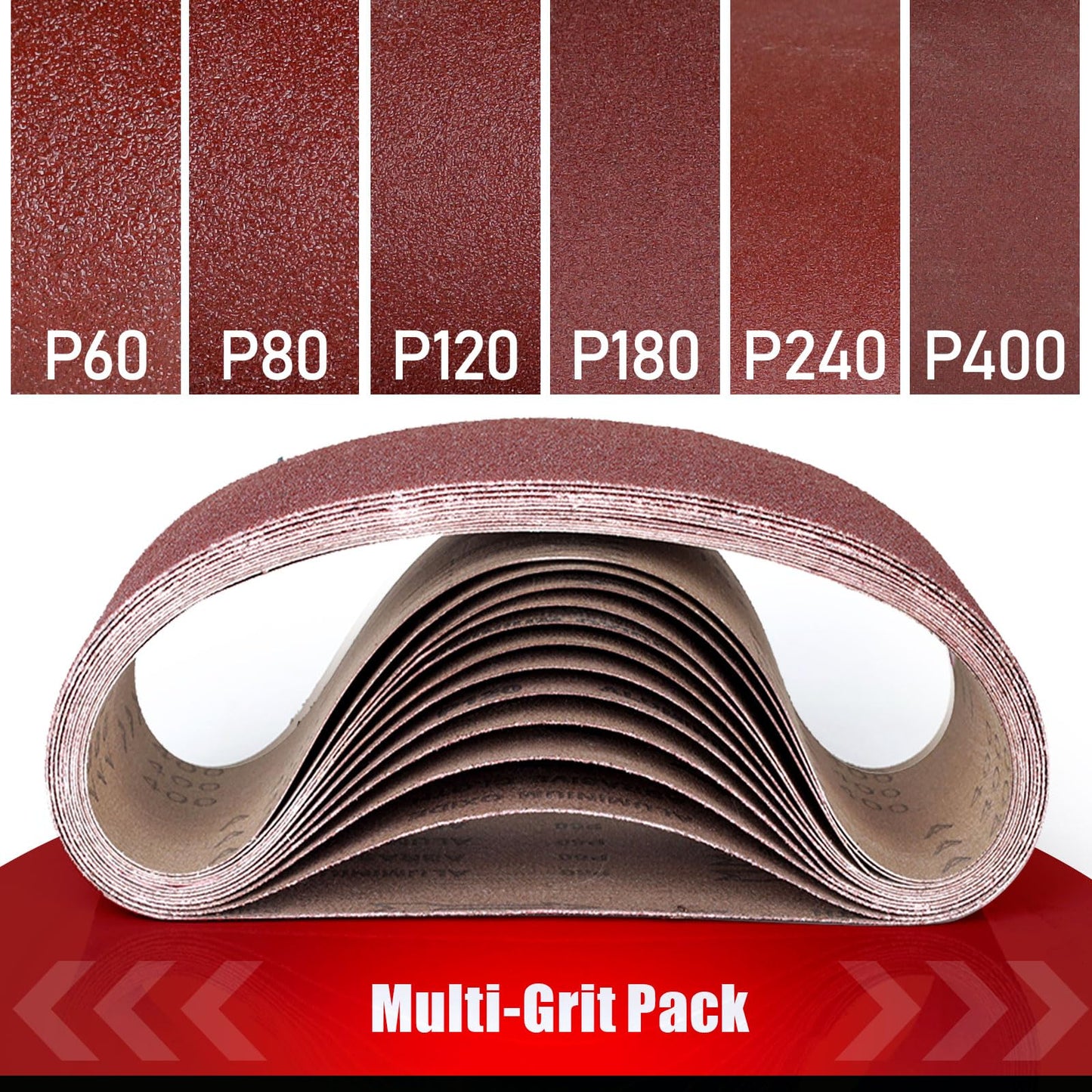 3×18 Inch Belt Sander Sanding Belt, 21 Pack Belt Sander Paper 40/60/80/120/180/240/400 Grits Assortment Aluminum Oxide Sanding Belts for Belt Sander Knife Sharpening Wood Metal Polishing