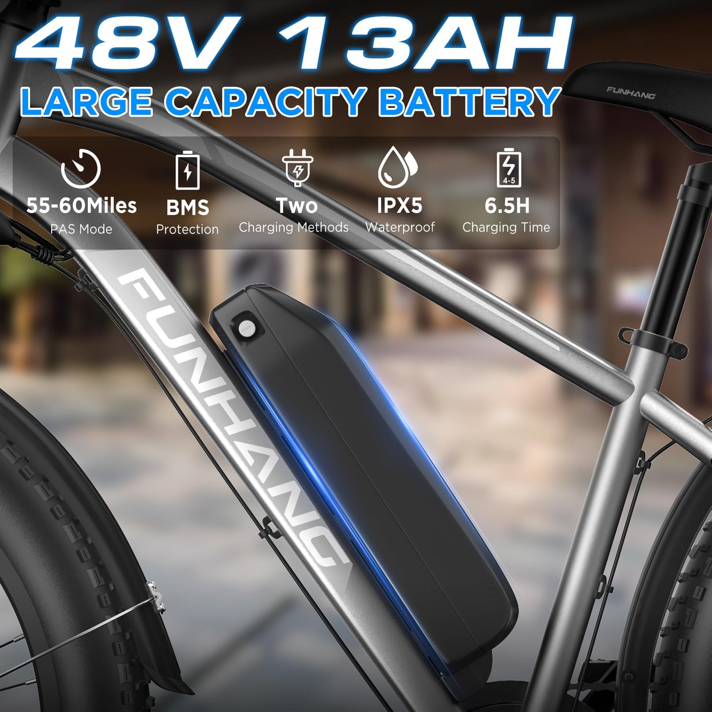 Electric Bike for Adults, 1000W Peak Ebike, 25MPH 60Miles Electric Mountain Bike, 26" Fat Tire Electric Bicycle with 48V 13AH Battery, Rear Rack, Turn Signal, Lockable Suspension Fork,7 Speed