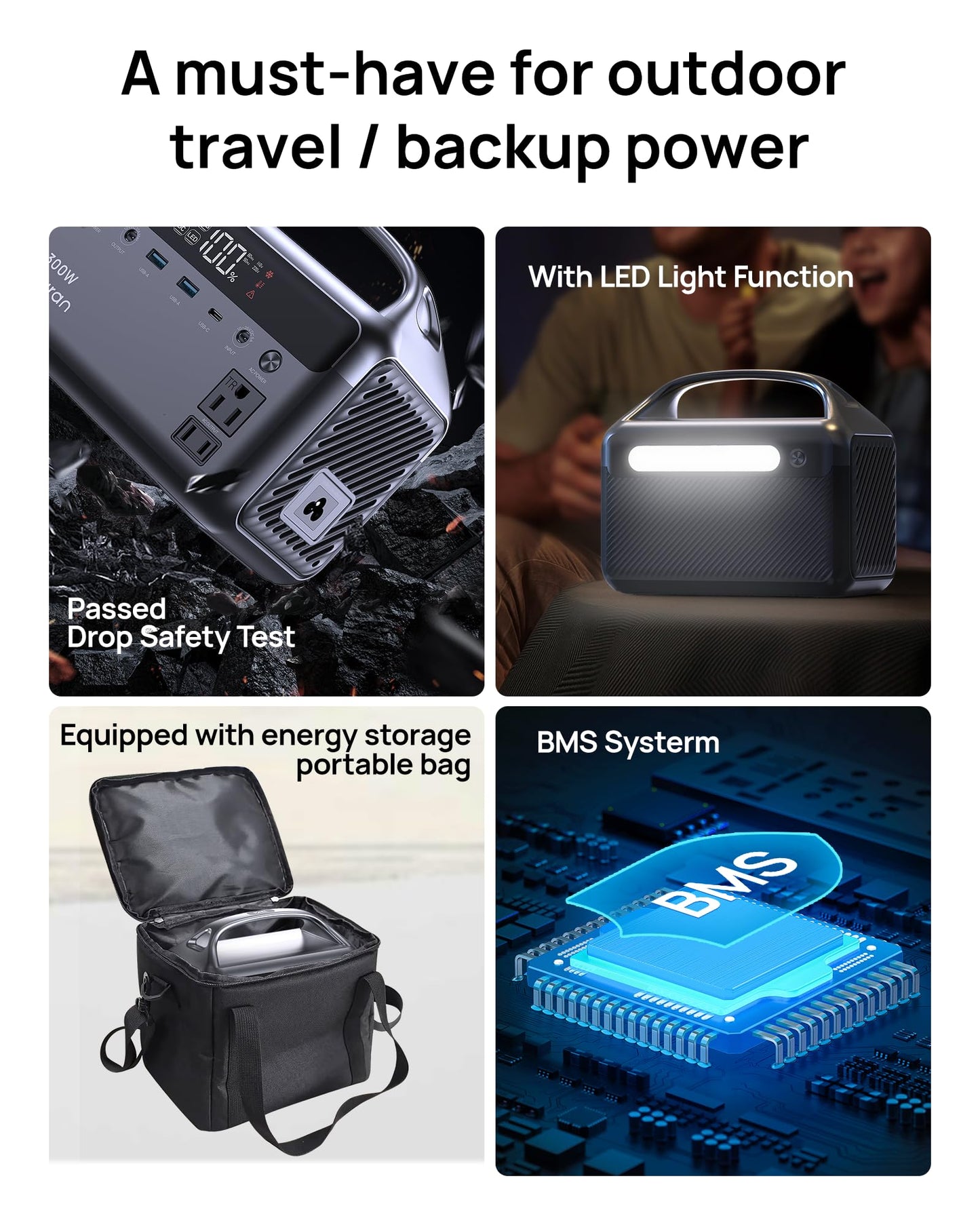 Portable Power Station 300W (600W Surge), 192Wh (60,000mAh) Solar Generator, LiFeP04 Battery with AC & DC Outlets, Power Bank Station for Outdoor Camping, RVs, Traveling, Home & Emergency