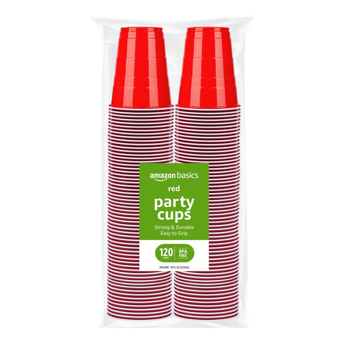 Amazon Basics Disposable Plastic Party Cups, Red, 18oz, 50 Count