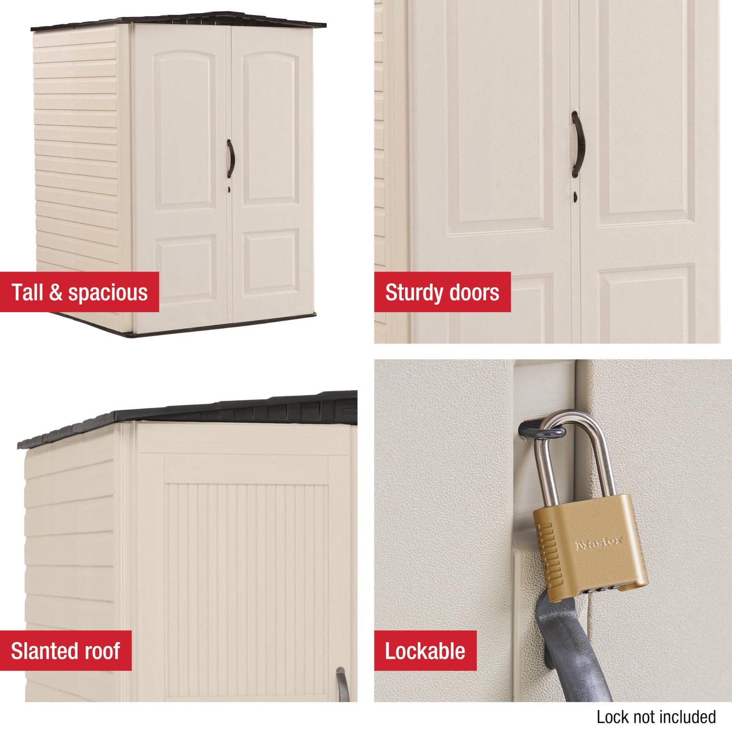 Rubbermaid Large Vertical Resin Outdoor Storage Shed With Floor (6.2 x 4.6 Ft), Weather Resistant, Beige/Brown, Organization for Home/Backyard/Garden Tools/Lawn Mower/Bike Storage/Pool Supplies