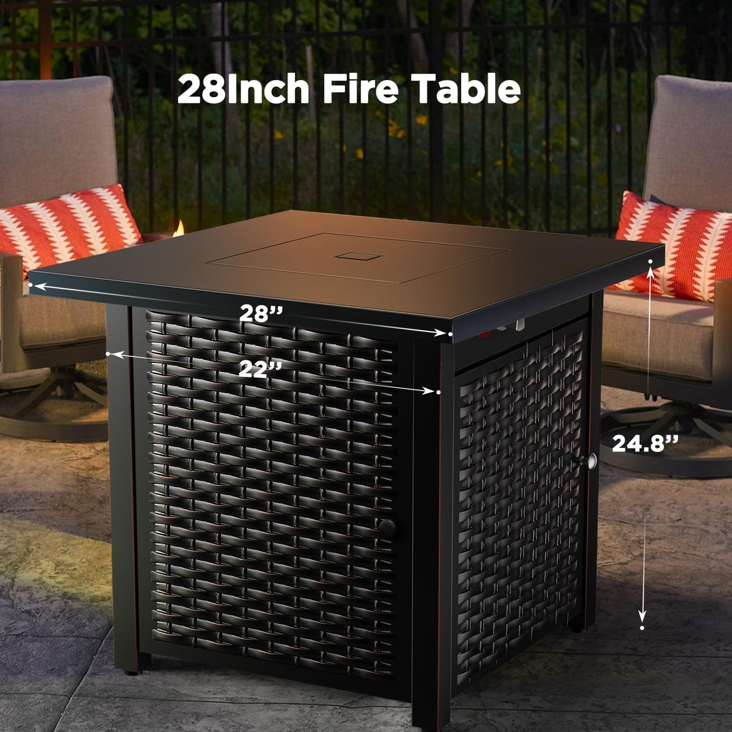 Ciays 28 Inch Propane Fire Pit CSA-Listed Outdoor Fire Pit Table, 50,000 BTU Steel Gas Fire Pits with Lid and Lava Rock, Add Warmth and Ambience to Parties On Patio Deck Garden,Black,CIFPT3-N1