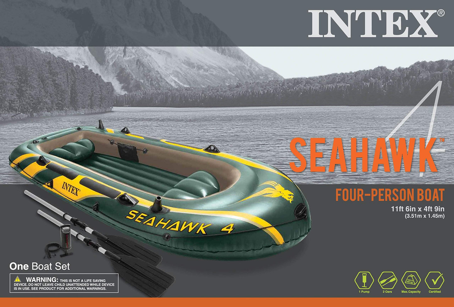 INTEX Seahawk Inflatable Boat Series: Includes Deluxe Aluminum Oars and High-Output Pump – SuperStrong PVC – Fishing Rod Holders – Heavy Duty Grab Handles – Gear Pouch