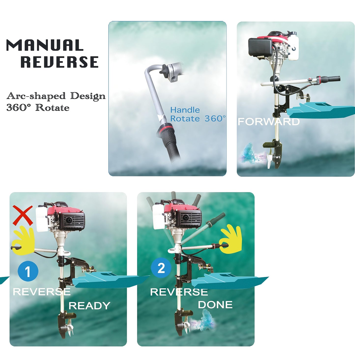 Outboard 4 Stroke Outboard Motor 4 hp Outboard Boat Motors for Inflatable, Kayak, Dinghy, Canoe Small Boat, With Shade and Manual Reverse