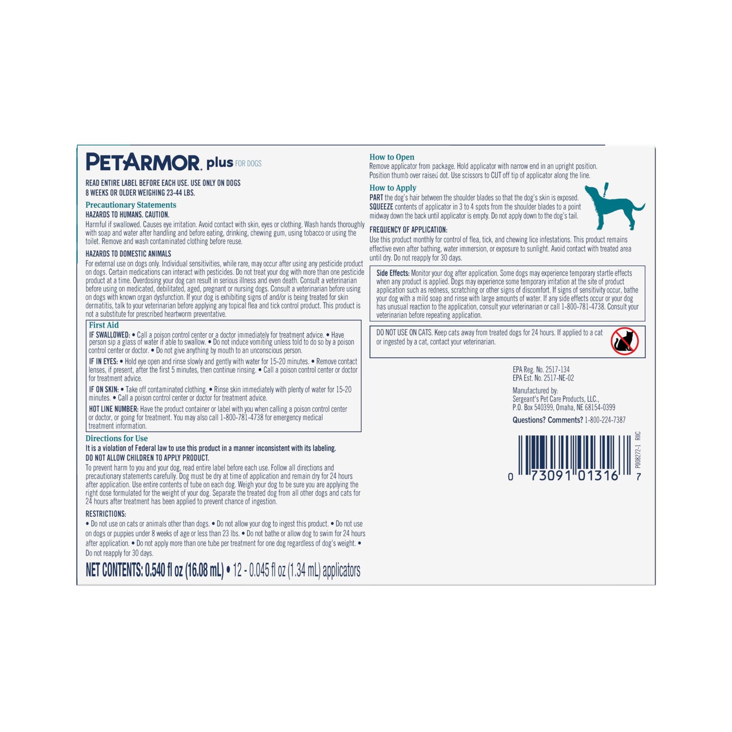 PetArmor Plus Flea and Tick Prevention for Cats, Cat Flea and Tick Treatment, 6 Dose, Waterproof Topical, Fast Acting, Cats Over 1.5 lbs