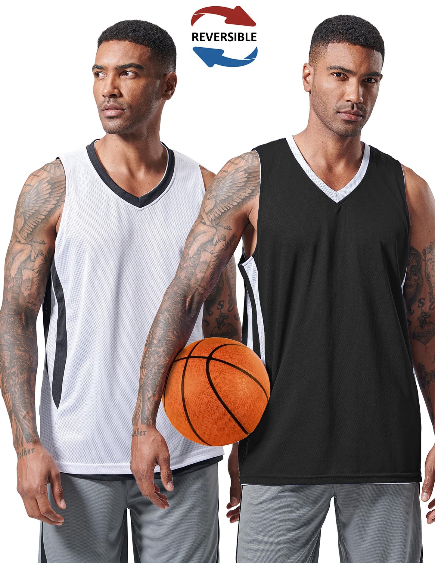 Liberty Imports Reversible Men's Mesh Athletic Basketball Jersey Single for Team Scrimmage (Black/White, XX-Large)