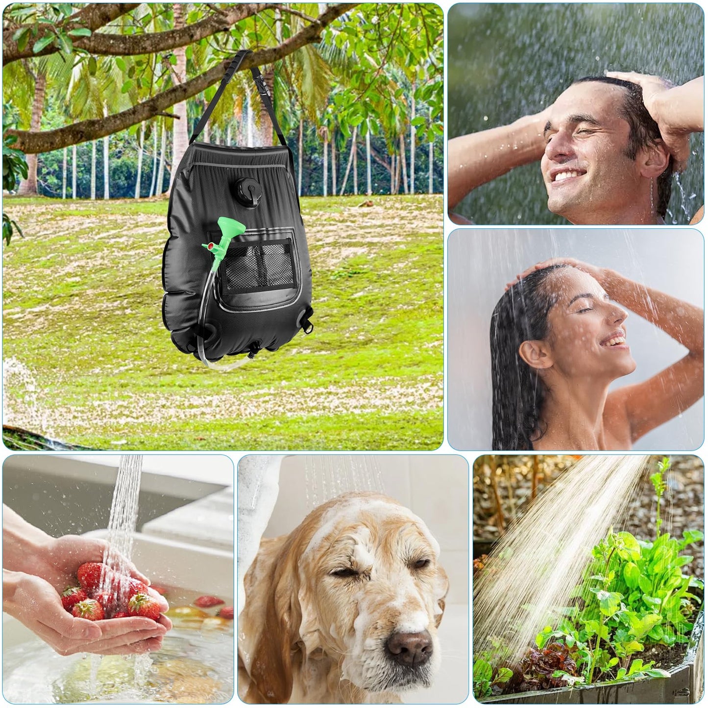 Solar Portable Shower Bag, 5 Gal/20L Solar Heating Outdoor Camping Shower Bag with On-Off Switchable Shower Head&Removable Hose Suitable for Camping, Hiking, Travel, Beach Swimming