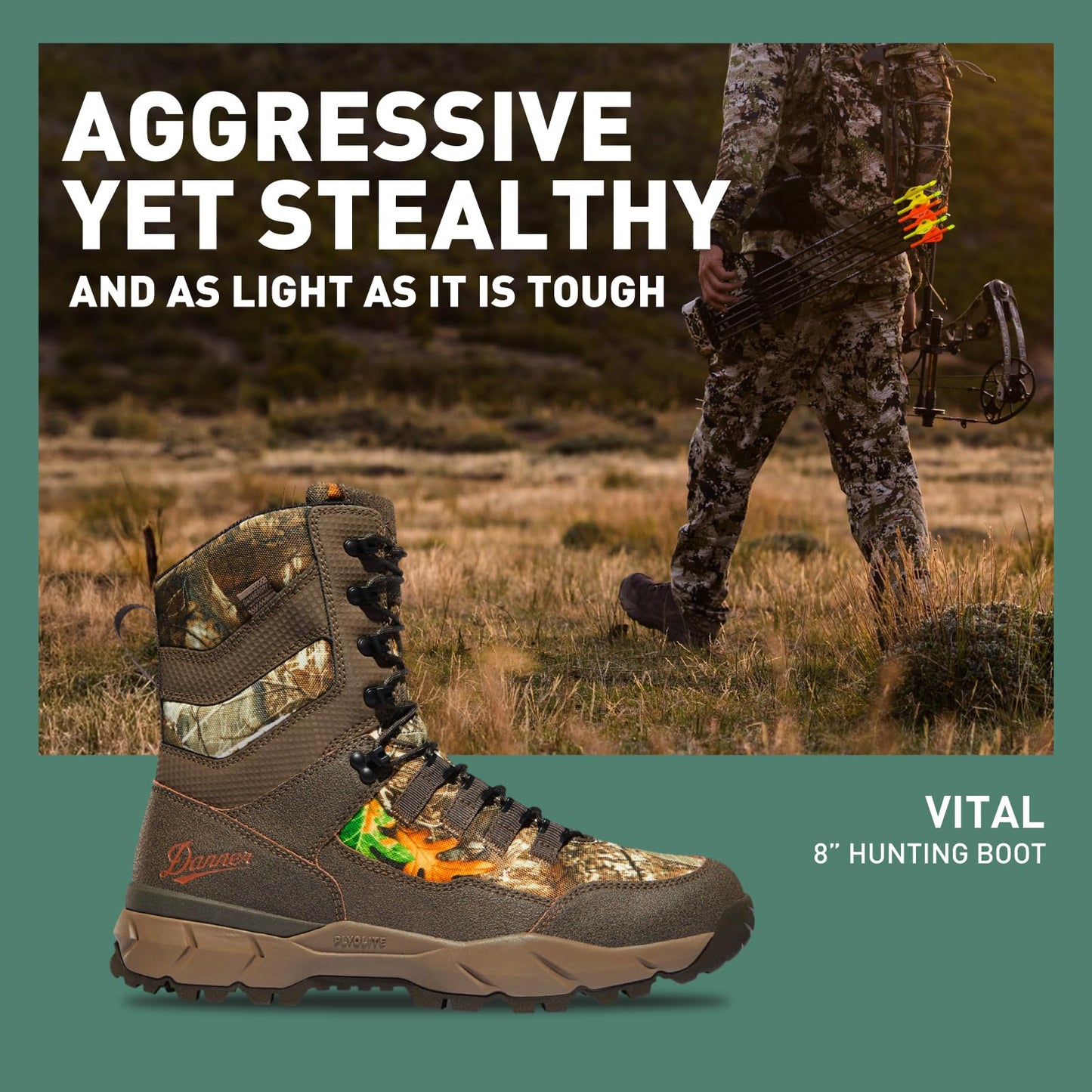 Danner Vital 8” Waterproof Hunting Boots for Men - Abrasion-Resistant Leather & Textile Upper, Shock-Absorbing Footbed & Non Slip Traction Outsole