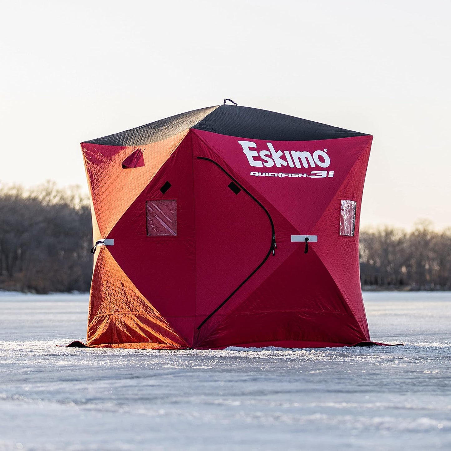 Eskimo 69445 Quickfish 3i Insulated Pop-Up Portable Hub-Style Ice Fishing Shelter, 34 Square Feet of Fishable Area, 3 Person Shelter, Red
