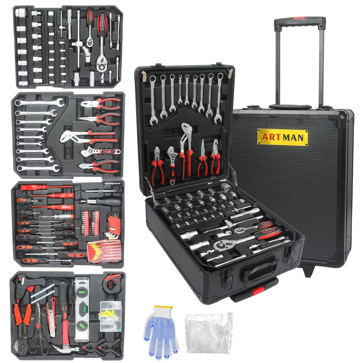899PCS Tool Set, Household Tool Kit with Rolling Tool Box, Complete Tool Box Set Hand Tool Set with Tool Box, Mechanic Tool Set Rolling Tool Set for Home/Auto Repair Tool Set, Black