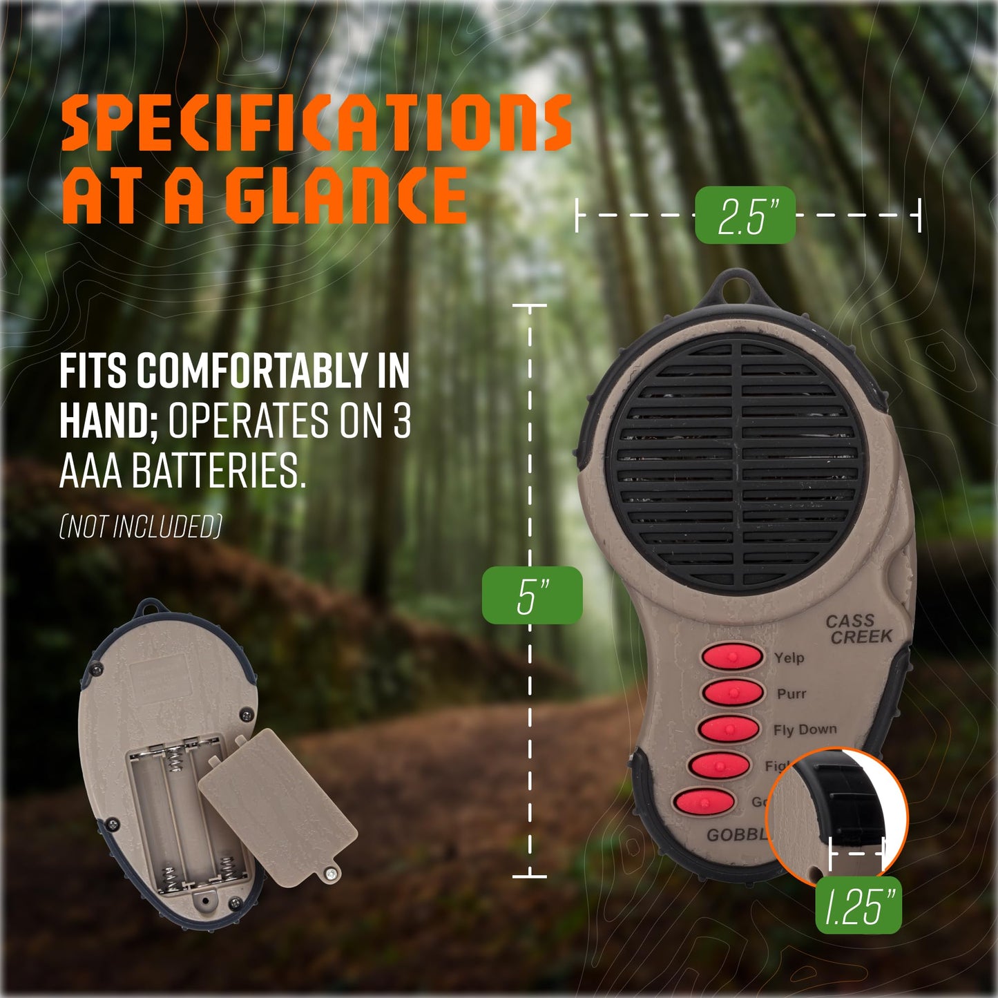 Cass Creek Ergo Call, Handheld Electronic Hunting Call, Compact Design, 5 Authentic Calls in 1, Expert Calls for Everyone