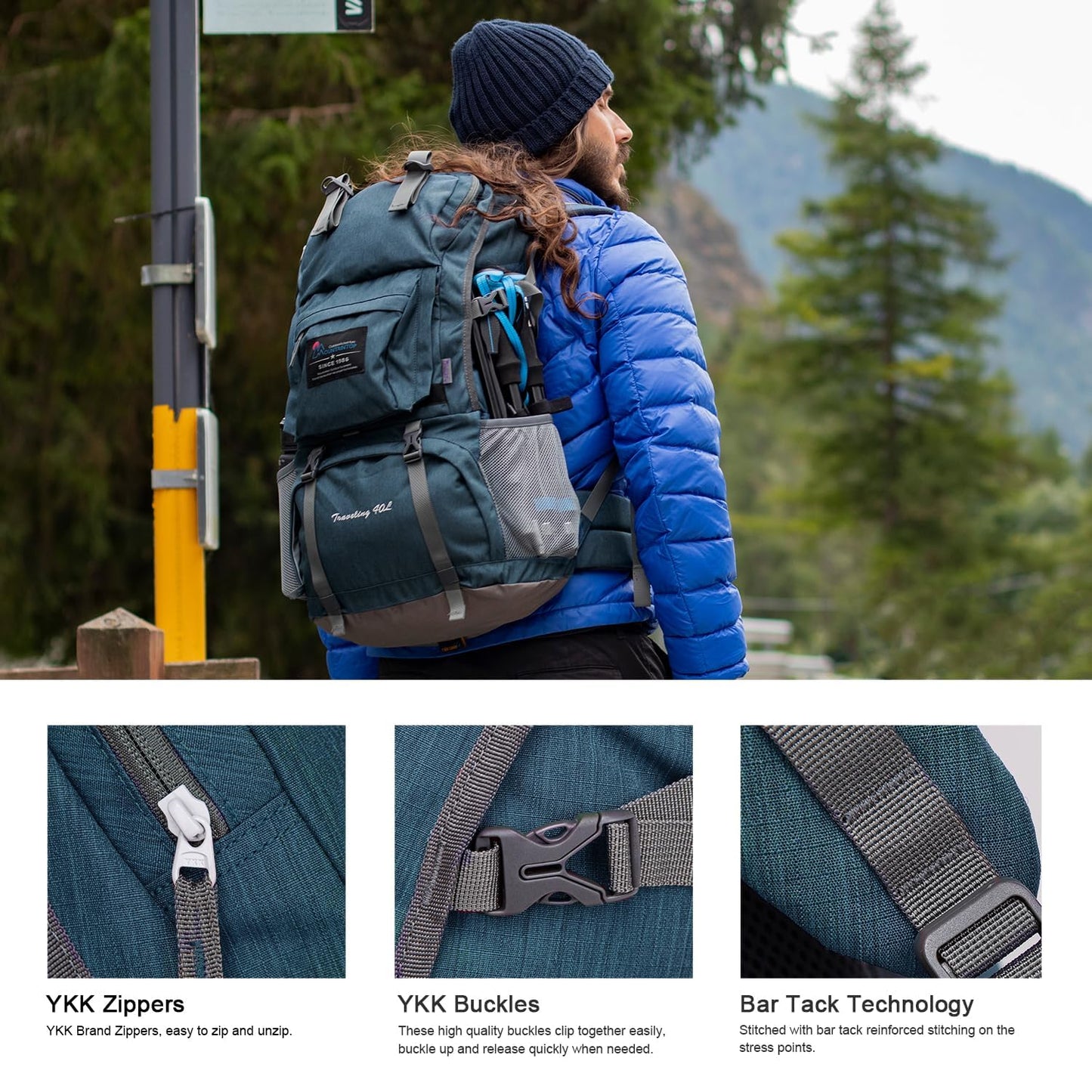 MOUNTAINTOP 40L Hiking Backpack Lightweight Travel Backpack for Men&Women Outdoor Camping Backpacking