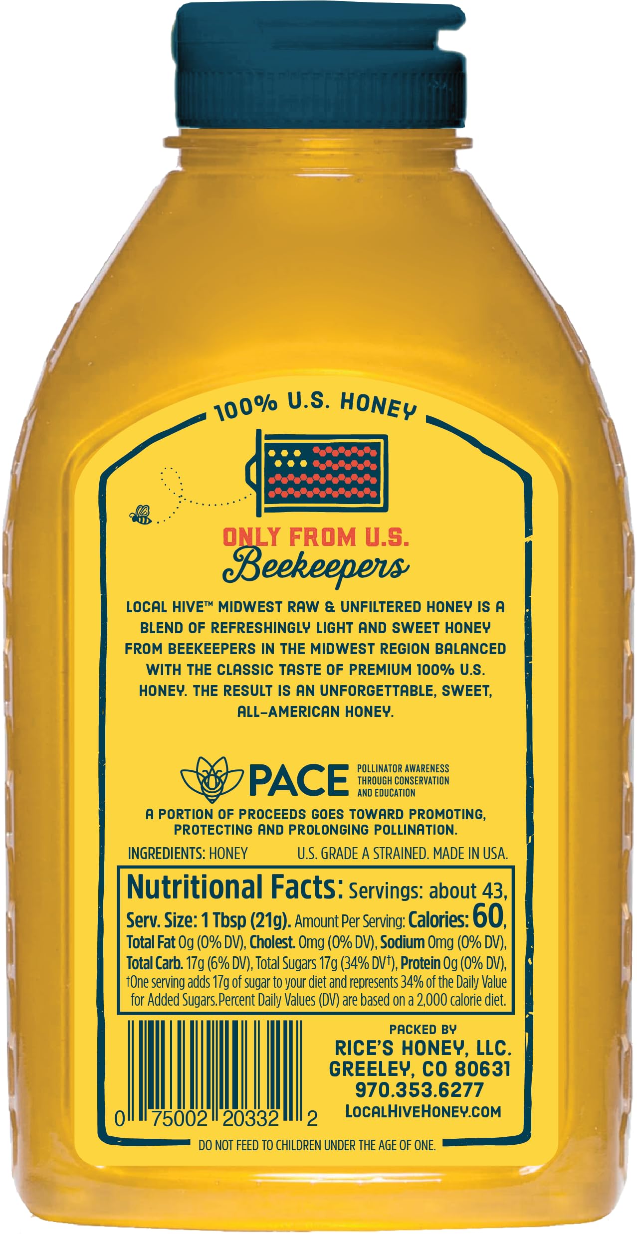 Local Hive Midwest Raw Unfiltered Honey – 16 oz, 100% Pure US Honey, Sourced from American Bees and Beekeepers - Natural Sweetener, Ideal for Tea, Baking, and Cooking