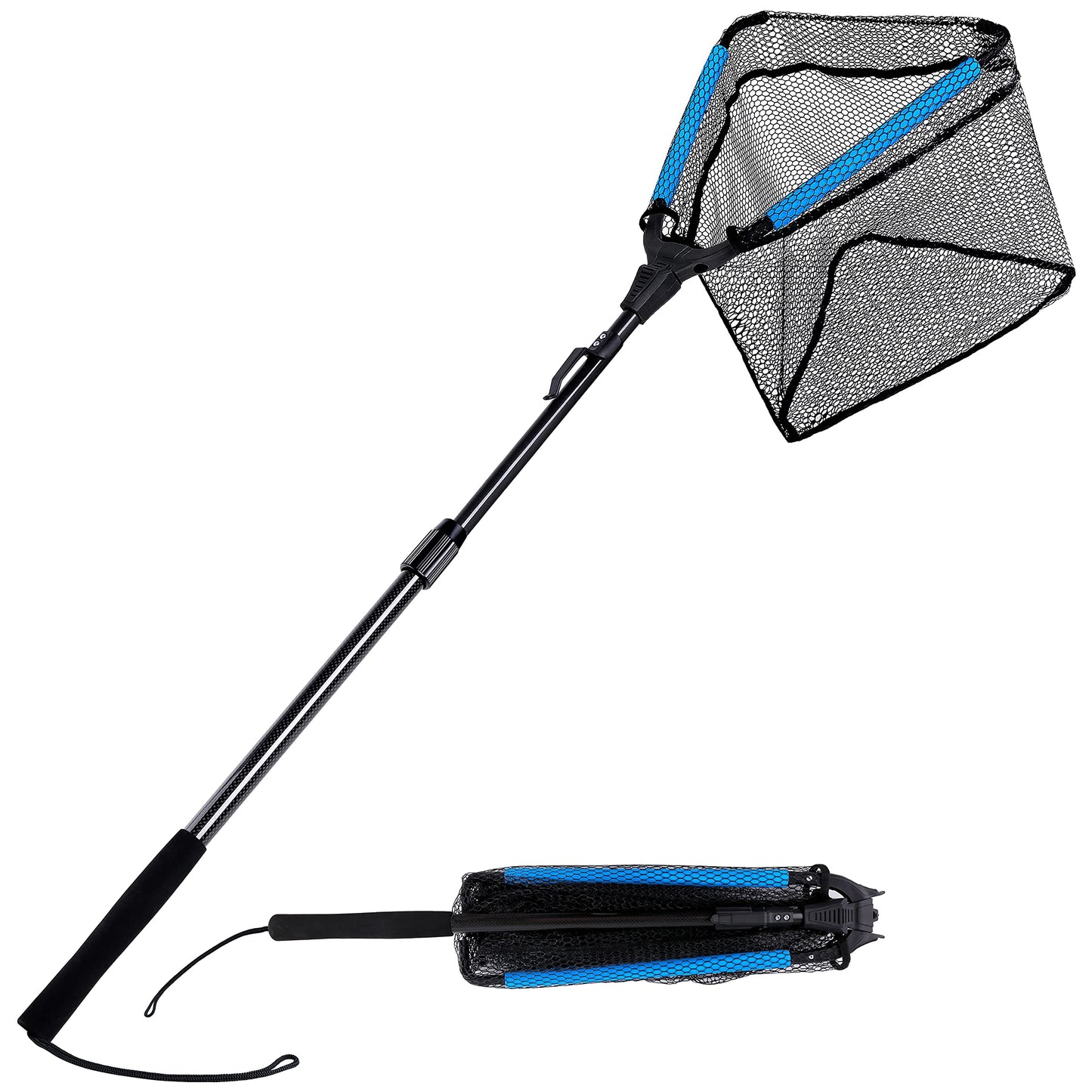 PLUSINNO Fishing Net Fish Landing Net, Foldable Collapsible Telescopic Pole Handle, Durable Nylon Material Mesh, Safe Fish Catching or Releasing