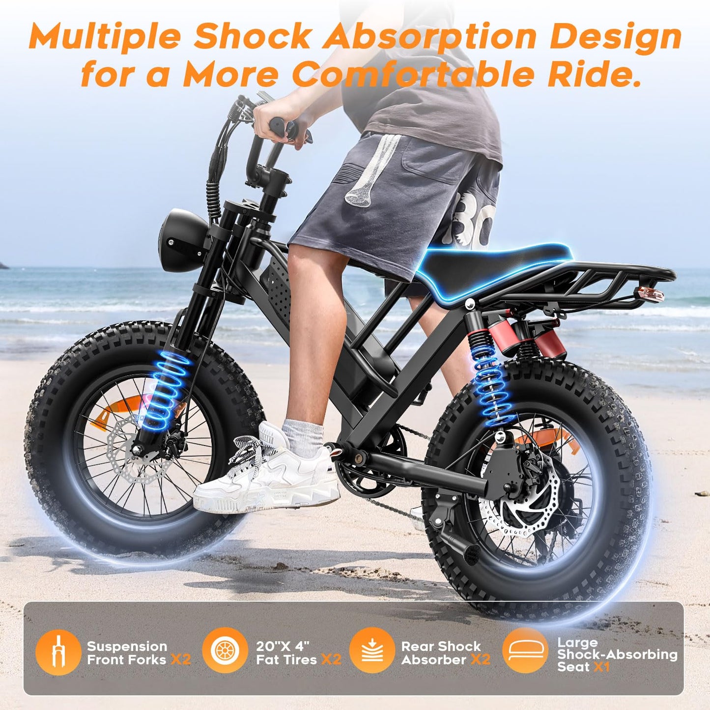 Spacewalk Electric Bike for Adult,20"x4"Fat Tires Ebike,Suitable for Riders 5'5"& Above,750W Motor,24.9mph,48V 15Ah Removable Battery,2X Front & 2X Rear Suspension for a Smoother Ride