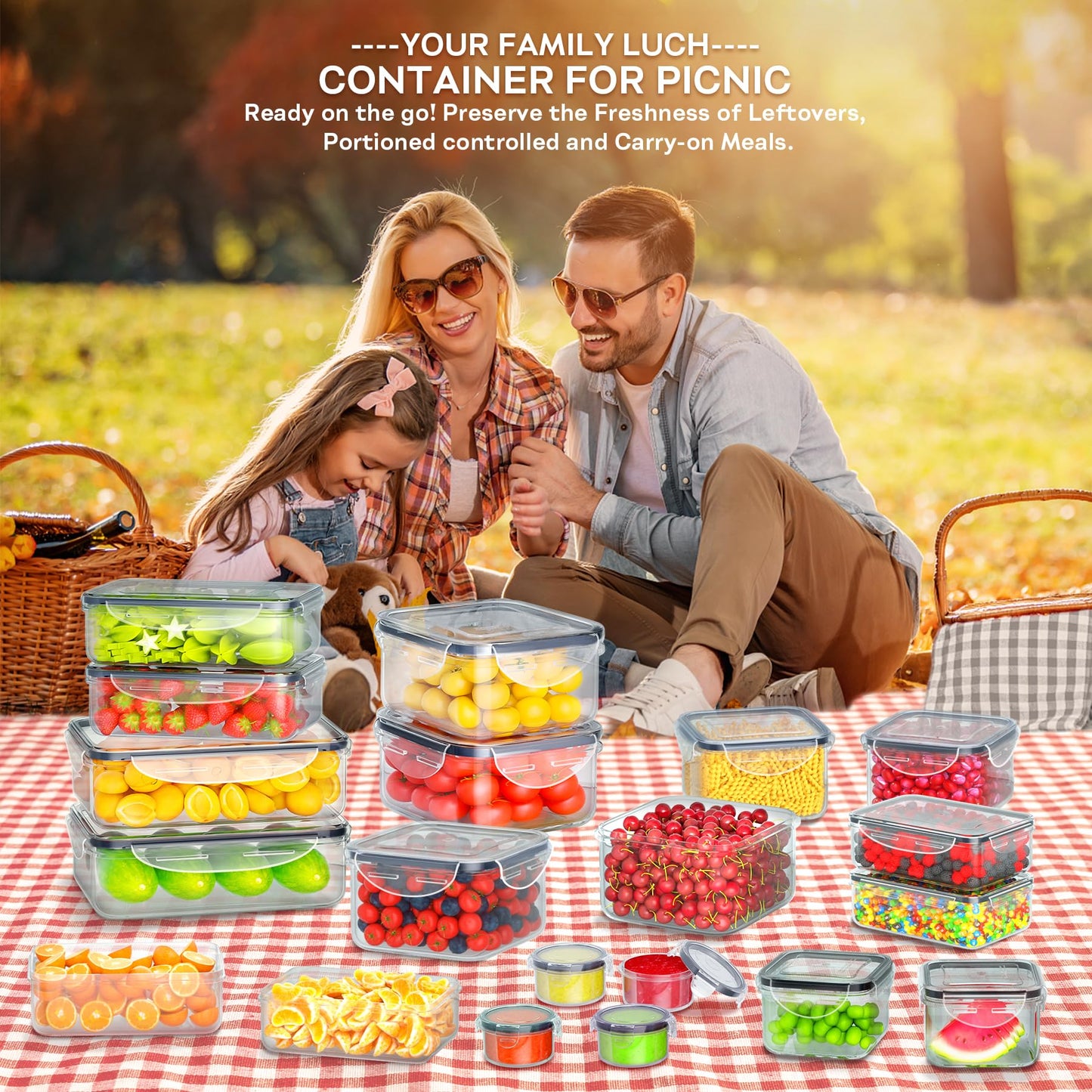 40 PCS Food Storage Containers with Lids Airtight (20 Containers & 20 Lids), Plastic Storage Meal Prep Container-Stackable 100% Leakproof & Microwave Organization and Storage Sets, Lunch Containers