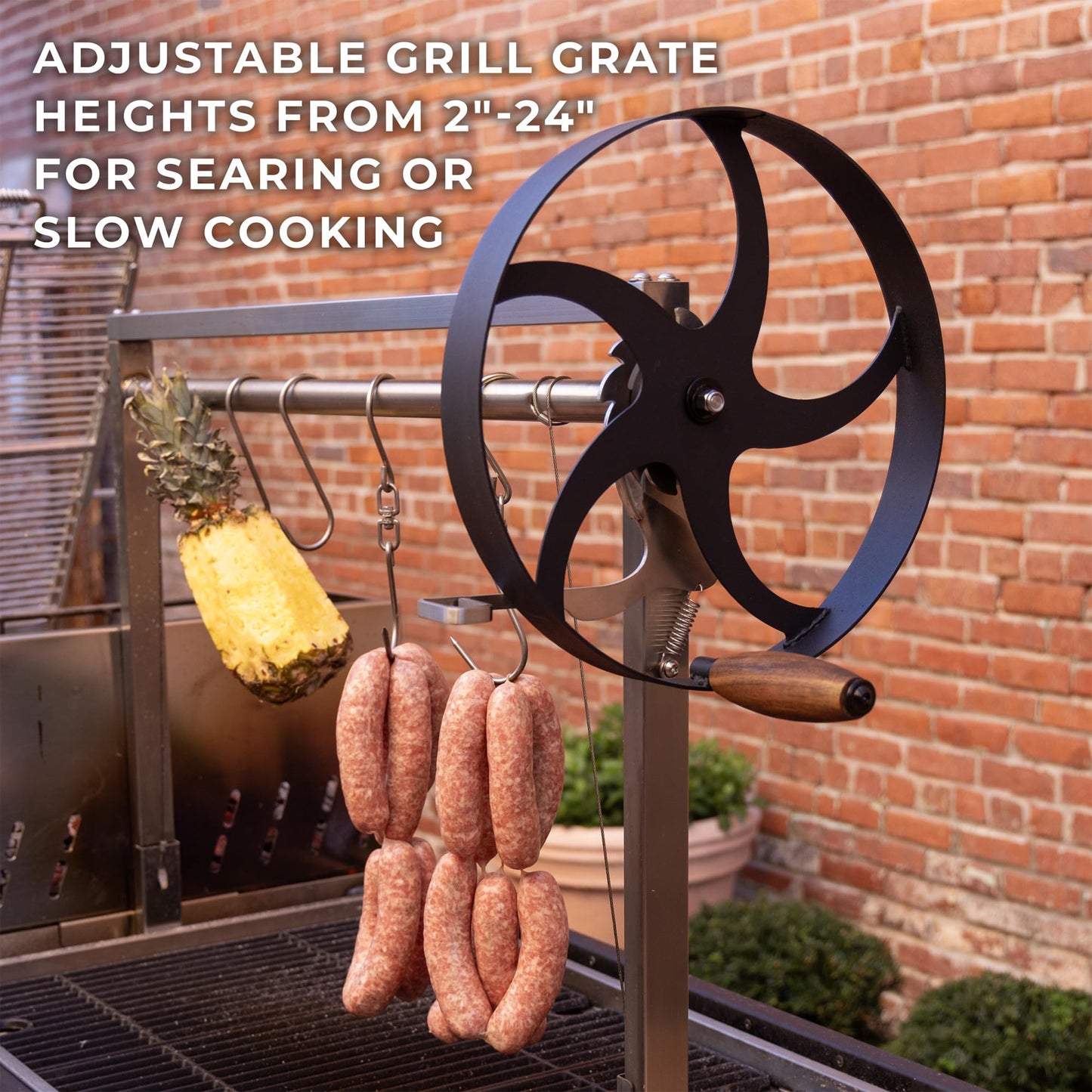 Backyard Discovery Argentine Santa Maria Wood Fire & Charcoal BBQ Grill with Brasero, Adjustable Grill Grates, Fire Bricks, Heavy-Duty Steel, S-Hooks, Acacia Wood Table for Outdoor Gaucho Grilling