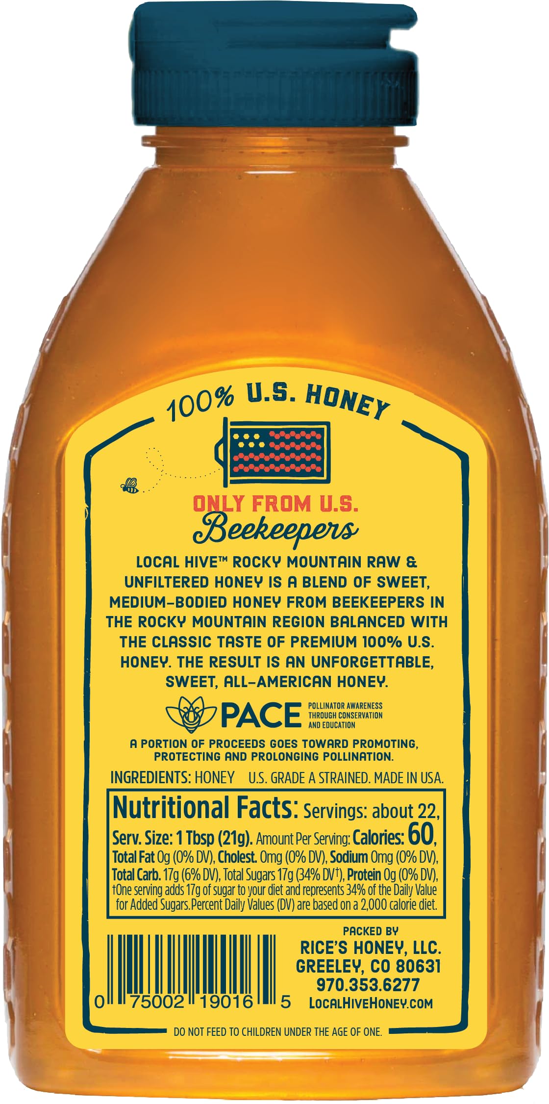 Local Hive Midwest Raw Unfiltered Honey – 16 oz, 100% Pure US Honey, Sourced from American Bees and Beekeepers - Natural Sweetener, Ideal for Tea, Baking, and Cooking