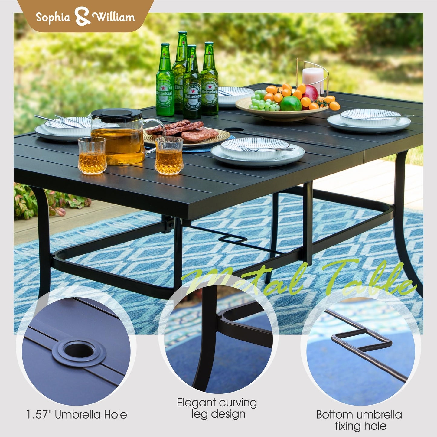Sophia & William Patio Set with Umbrella 8 Pieces Outdoor Dining Set for 6 with 13ft Double-Sided Patio Umbrella Beige, 6 x Swivel Patio Chairs, 1 Metal Table for Lawn Garden