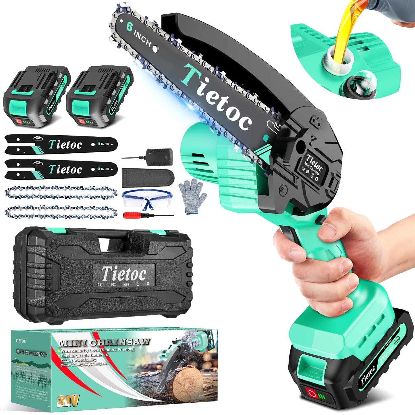 Tietoc Mini Chainsaw 6 Inch with 2 Batteries, Electric Saw Gifts for Men Dad Husband Gardener, Cool Gadgets for Men 2025, Mens Gifts for Fathers Birthday, Perfect Gifts Idea for Mothers Mom Women