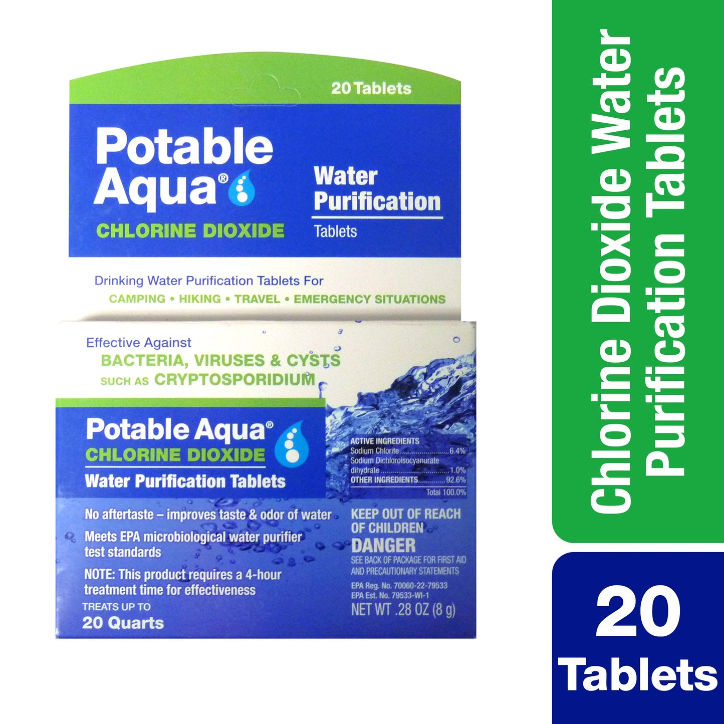 Potable Aqua Chlorine Dioxide Water Purification Tablets - 30 Count