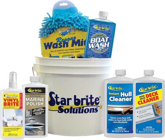 STAR BRITE Complete Boat Care Kit - Durable Vinyl Bucket with Marine-Grade Cleaners & Tools (083701N)