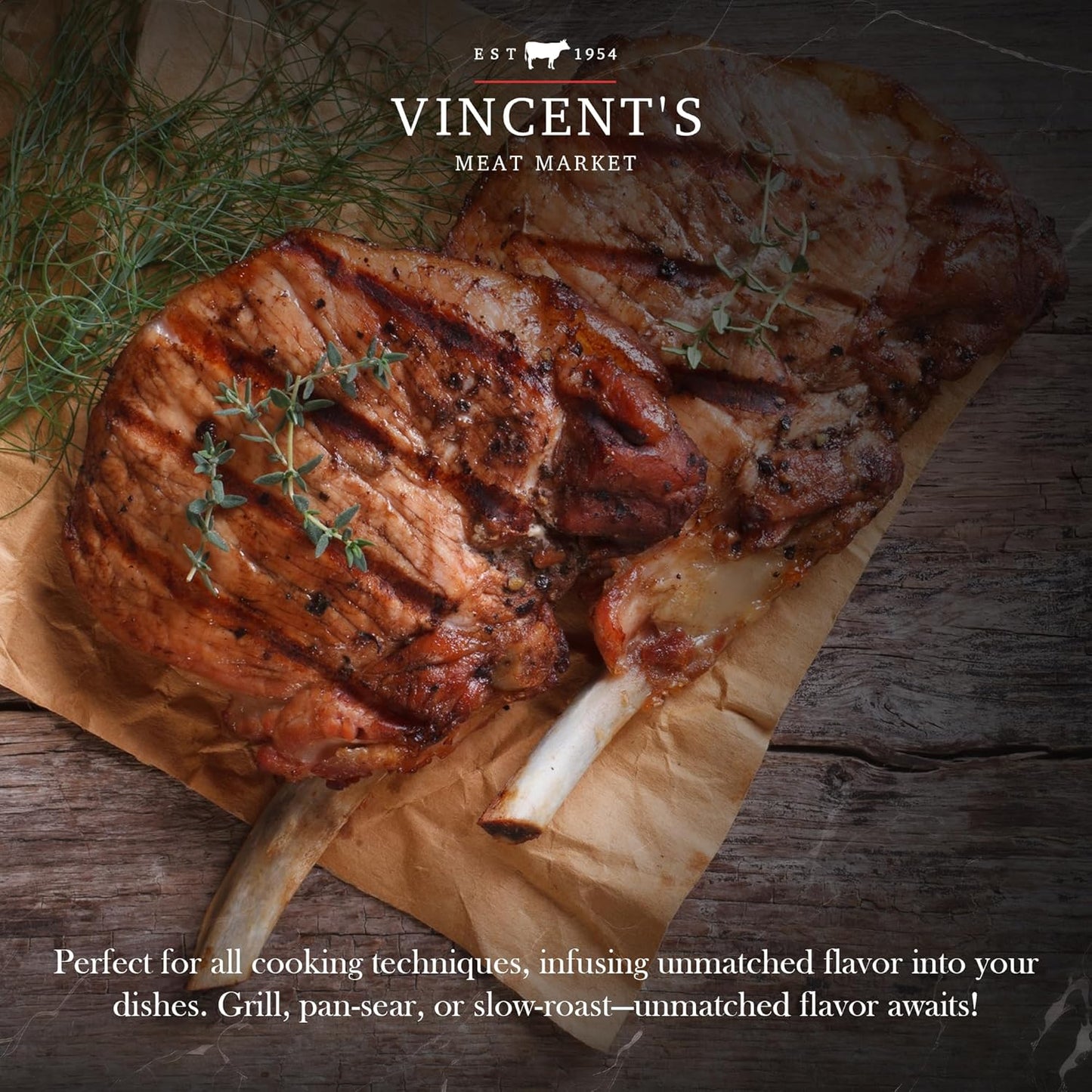 Vincent's Meat Market Berkshire Pork Chops - Elevate Your Culinary Experience with Premium Heritage-Breed Cuts - Juicy, Flavorful, and Tender - Ideal for Grilling, Roasting, or Pan-Searing - 8 lbs (16 chops)