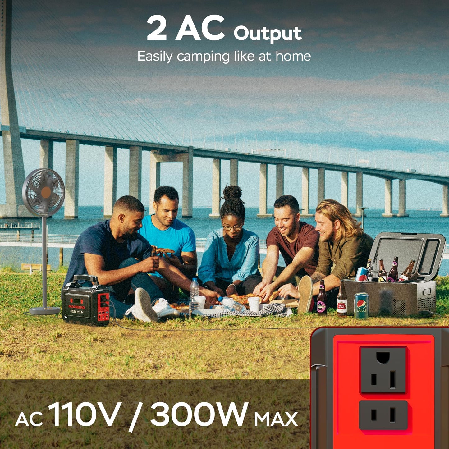 MARBERO Solar Generator 167Wh Camping Portable Power Station 200W Peak with Foldable Solar Panels 30W with AC Outlet 110V Multi-Port LED Flashlights for CPAP Home Camping Hurricane Emergency